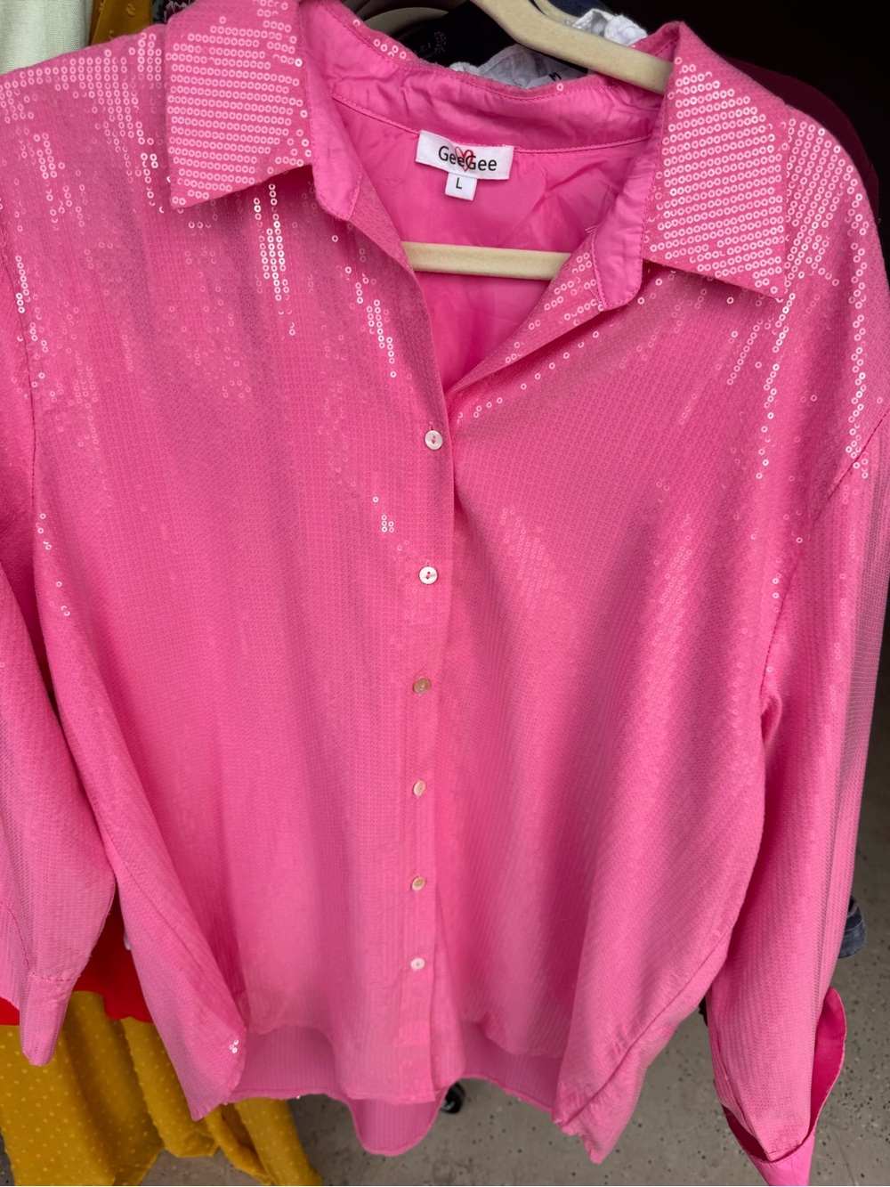 GeeGee Pink Sequin Button-Down Shirt - Women's Blouse